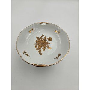 Arnart Creation Round Compote, Pedestal Dish with gold trim Floral Design